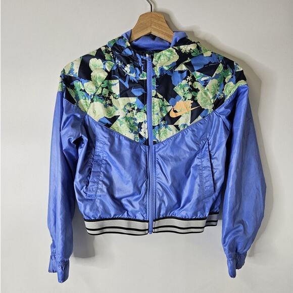 Nike Sportswear Windrunner Big Kids (Girls’) Printed Jacket DJ0706 Blue Raincoat - Picture 3 of 9